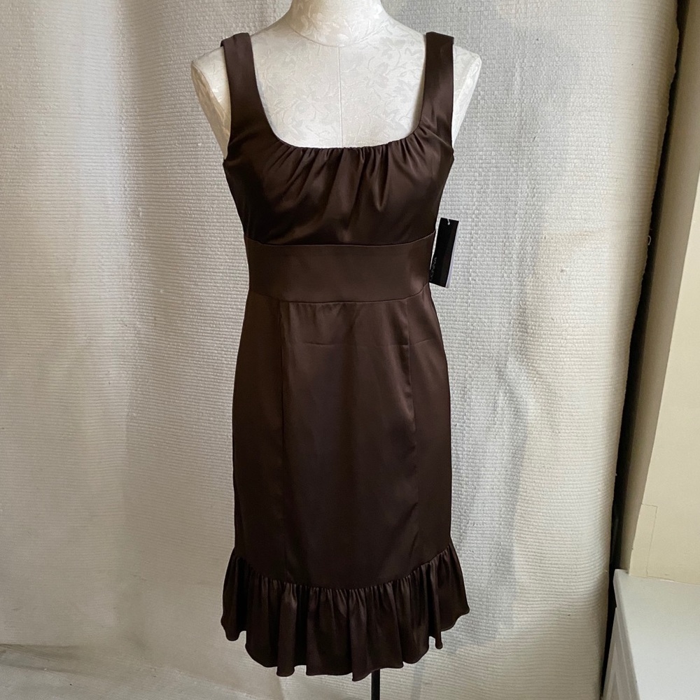 Brown Sleeveless Stretch Satin Wiggle Party Dress